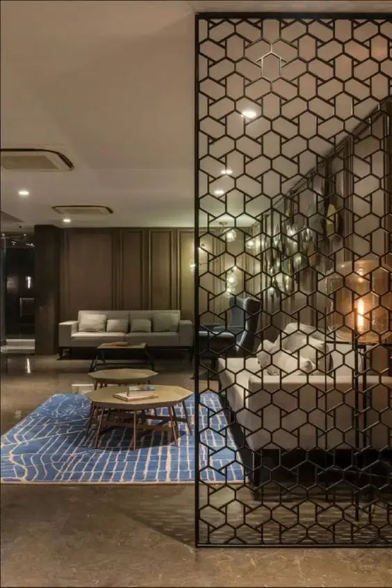 MODERN STAINLESS STEEL POWDER COATED PRIVACY SCREEN FOR LOBBY DECOR