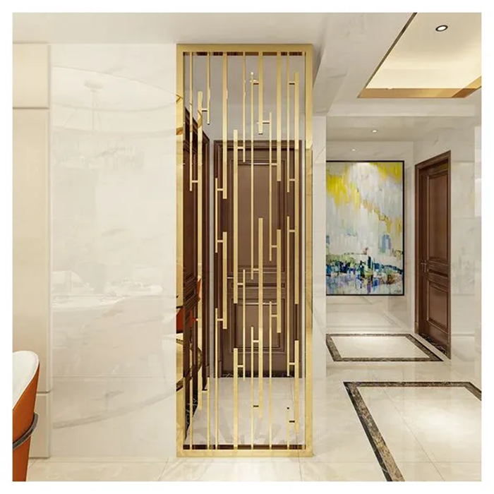 Luxury Stainless Steel Hollow Welding Room Divider Hairline Bronze Metal Panels Interior Wall for Reception Background