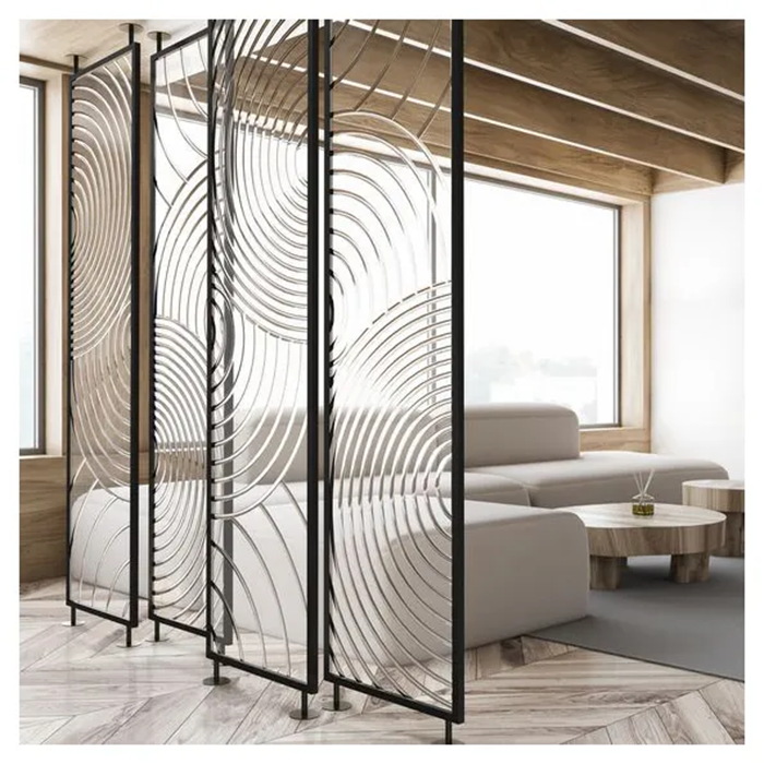 Luxury Stainless Steel Hollow Welding Room Divider Hairline Bronze Metal Panels Interior Wall for Reception Background