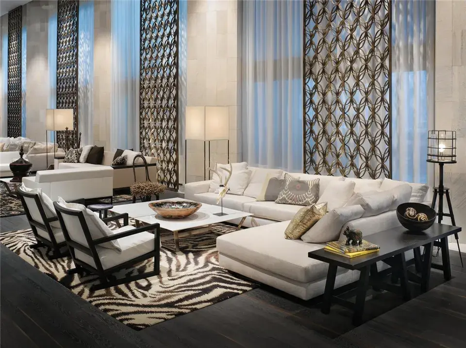 MODERN STAINLESS STEEL POWDER COATED PRIVACY SCREEN FOR LOBBY DECOR