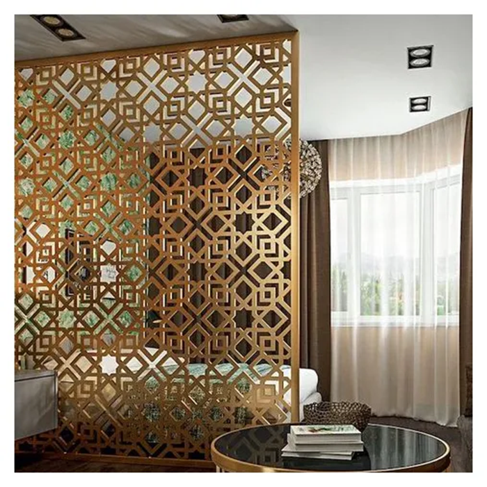Mid-century Design Stainless Steel Laser Cut Partition Wall Metal Decorative Perforated Architectural Metal Screen with Glass