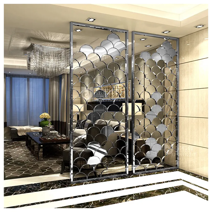 Decorative Modern Carbon Powder Painting Screens Steel Hairline Colored Wavy Partition Room Divider for Hotel Decorative