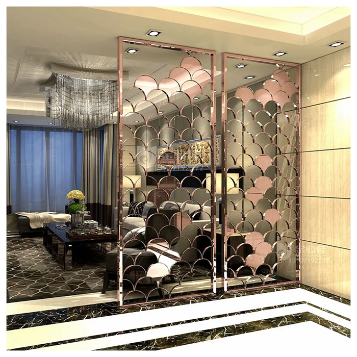 Decorative Modern Carbon Powder Painting Screens Steel Hairline Colored Wavy Partition Room Divider for Hotel Decorative