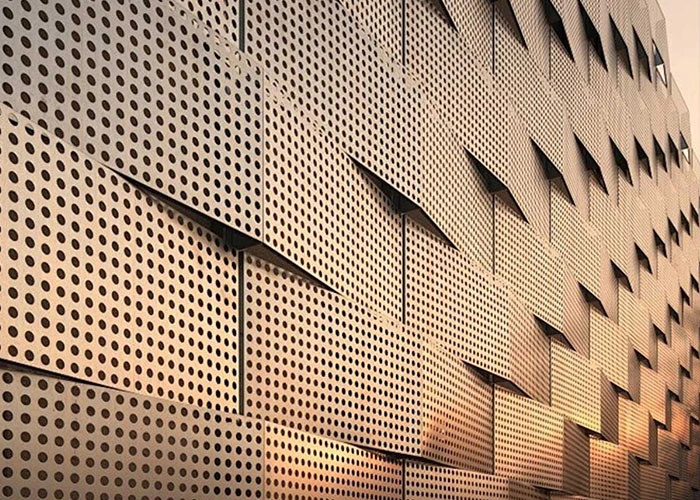 Architectural perforated metal facade panels with round holes
