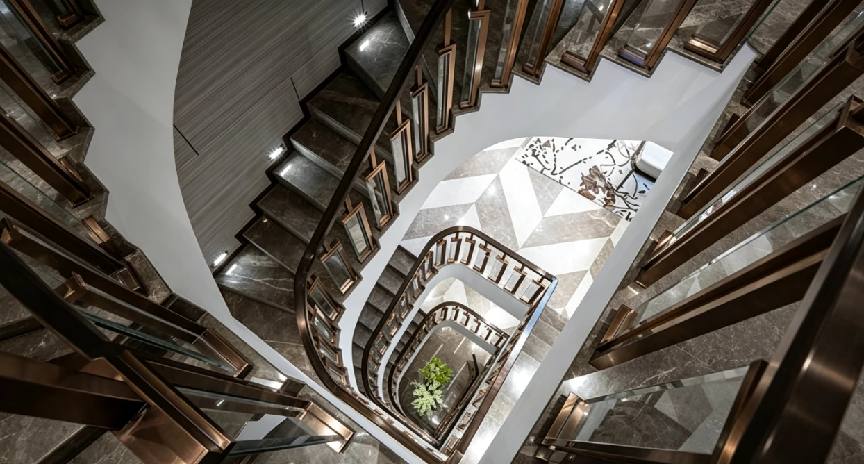 bronze-stainless-steel-glass-spiral-staircase-railing