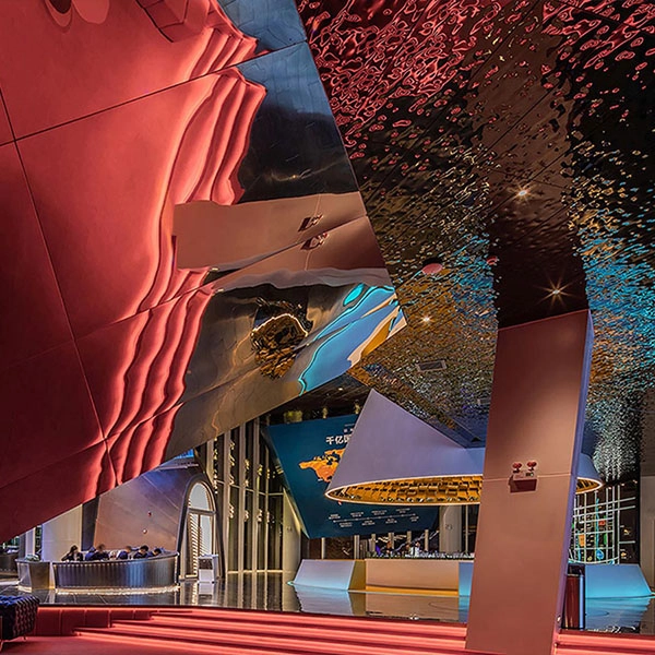 Water ripple metal ceiling in restaurant